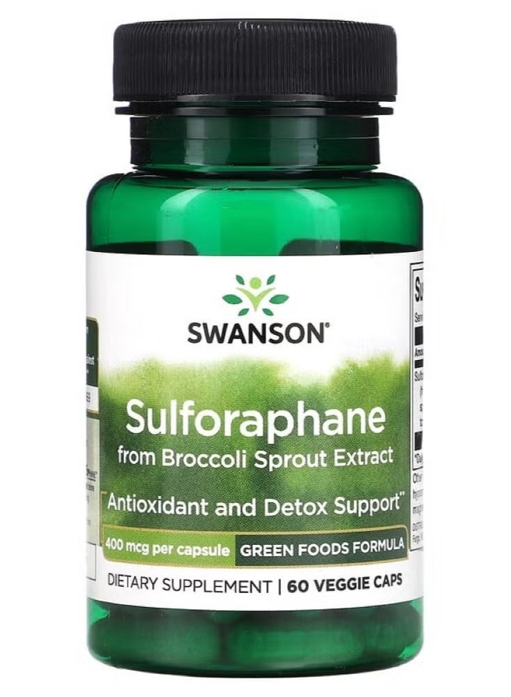 SWANSON Sulforaphane from Broccoli Sprout Extract, 400 mcg, 60 Vegan Caps - Image 1