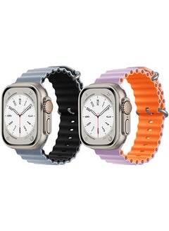 Silicone Ocean Band Strap for Apple Watch Ultra 8 49mm Light Blue/Black Double Side Strap with Pink/Orange Double Side Strap Set of 2