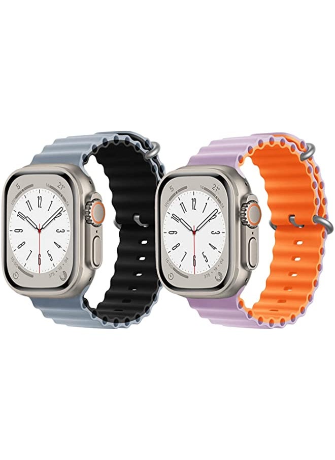 IAF - Silicone Ocean Band Strap for Apple Watch Ultra 8 49mm Light Blue/Black Double Side Strap with Pink/Orange Double Side Strap Set of 2 - Image 1