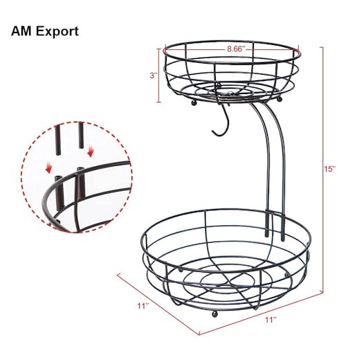 Auledio 2-Tier Countertop Fruit Vegetables Basket Bowl Storage With Banana Hanger, Brone (1) - Image 3