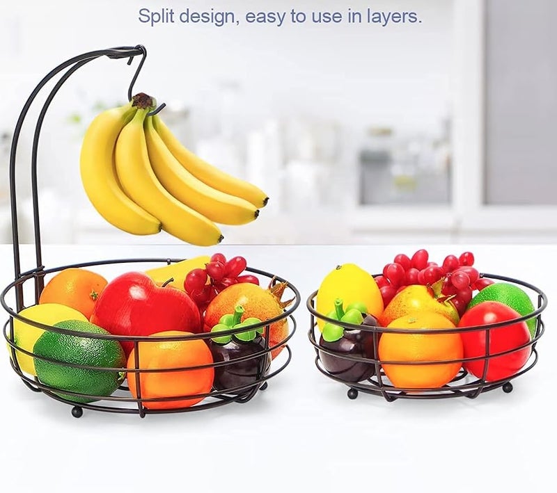 Auledio 2-Tier Countertop Fruit Vegetables Basket Bowl Storage With Banana Hanger, Brone (1) - Image 4