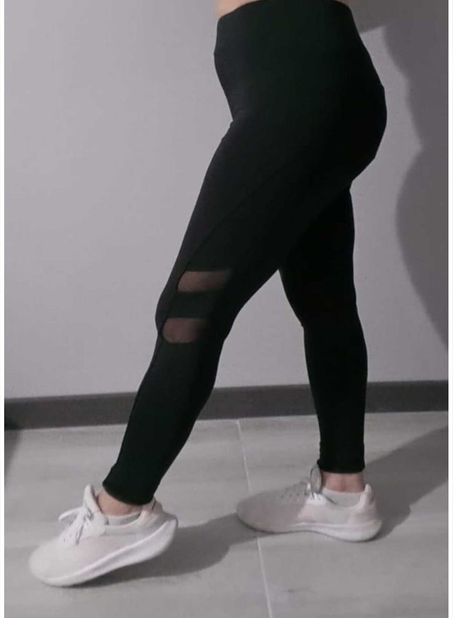 trendyol Black Tulle Detailed Full Length Knitted Sports Leggings TWOAW20TA0023  - Image 1