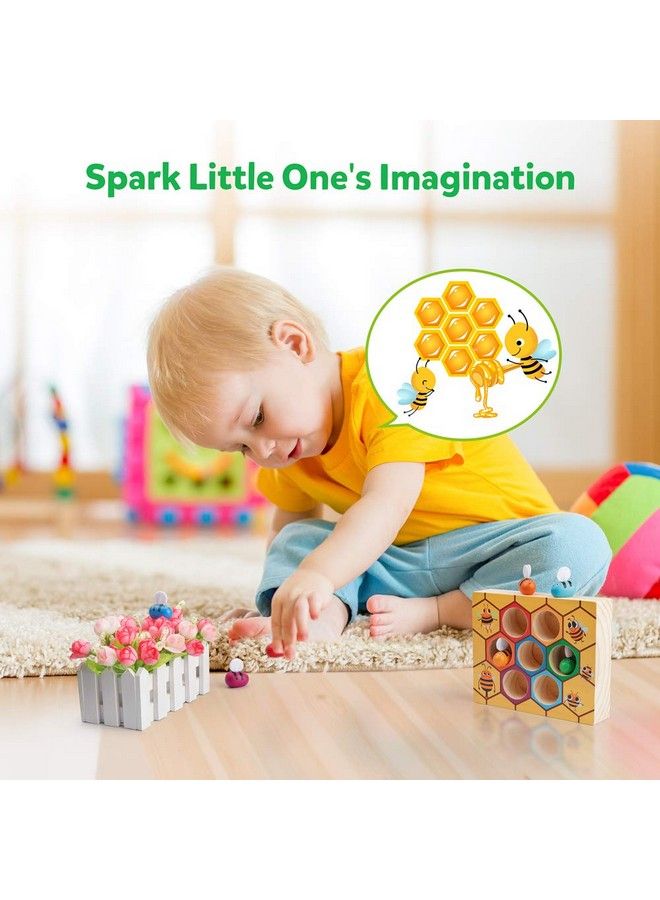 Coogam Toddler Fine Motor Skill Toy Clamp Bee To Hive Matching Game Montessori Wooden Color Sorting Puzzle Early Learning Preschool Educational Gift Toy For 3 4 5 Years Old Kids - Image 3
