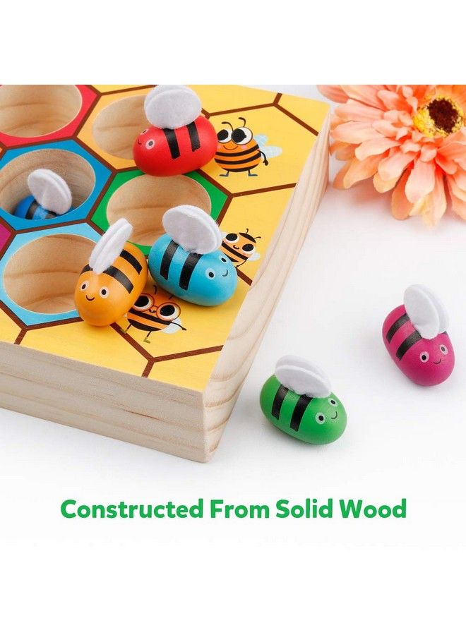 Coogam Toddler Fine Motor Skill Toy Clamp Bee To Hive Matching Game Montessori Wooden Color Sorting Puzzle Early Learning Preschool Educational Gift Toy For 3 4 5 Years Old Kids - Image 4