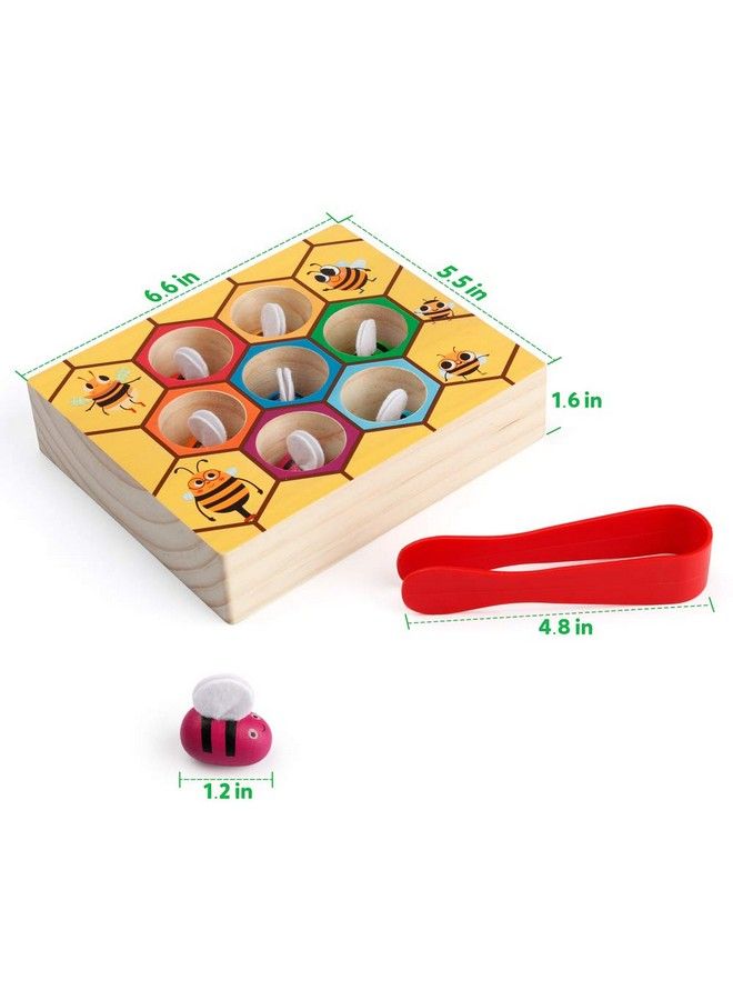 Coogam Toddler Fine Motor Skill Toy Clamp Bee To Hive Matching Game Montessori Wooden Color Sorting Puzzle Early Learning Preschool Educational Gift Toy For 3 4 5 Years Old Kids - Image 5