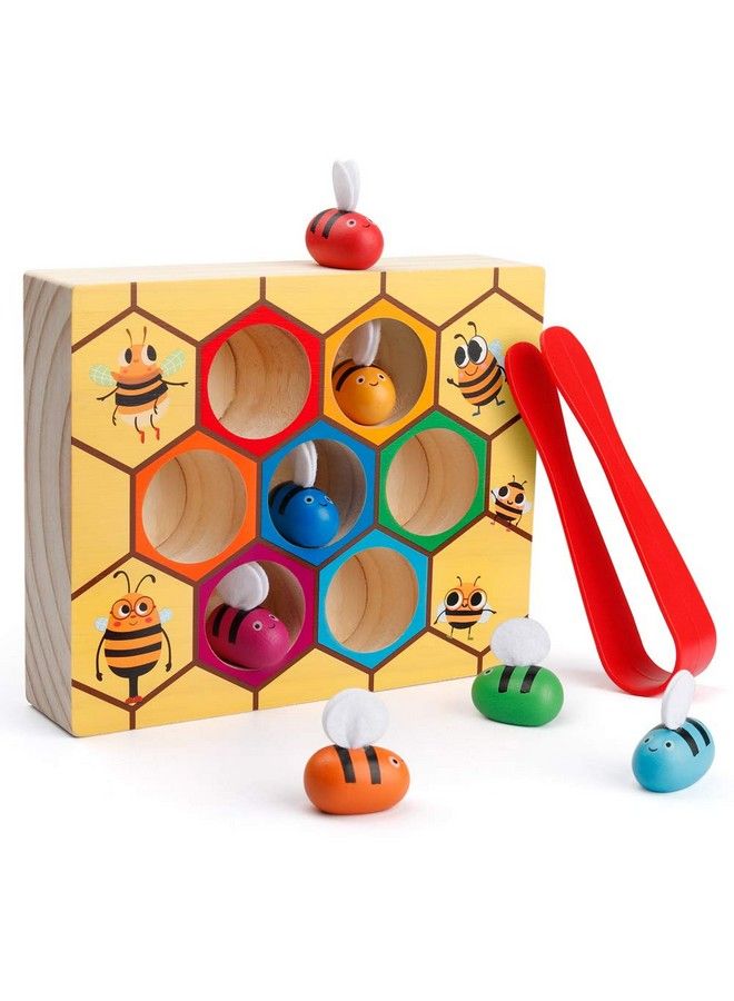 Coogam Toddler Fine Motor Skill Toy Clamp Bee To Hive Matching Game Montessori Wooden Color Sorting Puzzle Early Learning Preschool Educational Gift Toy For 3 4 5 Years Old Kids - Image 2