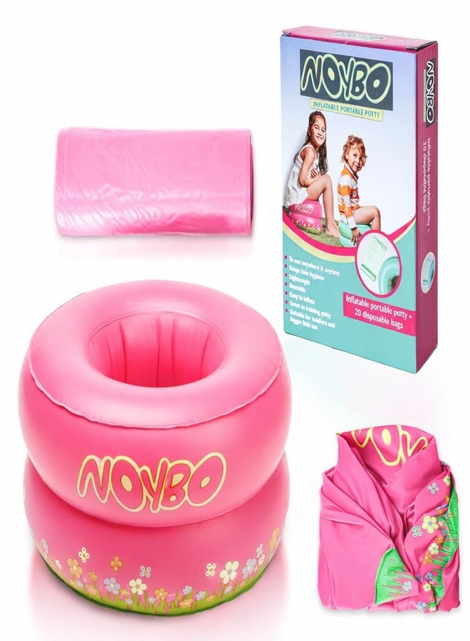 Noybo Travel Potty Seat for Toddlers - Inflatable Portable Toilet Kids Chair, Foldable Compact Lightweight Potty for Camping Road Trips, Outdoor Car Travel, Holds 66 lbs and 20 Durable Disposable Bags - Image 1