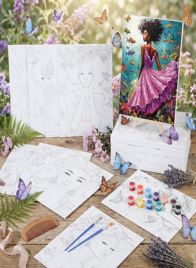 Harloon 36 Pcs 8 x 10 Inch Pre Drawn Canvas for Painting Afro Flower Butterfly Queen Pre Stretched Canvas Painting for Adults Outline for Sip and Paint Party Supplies Favor (Butterfly Queen) - Image 4