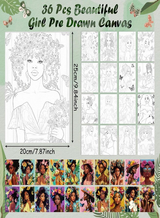 Harloon 36 Pcs 8 x 10 Inch Pre Drawn Canvas for Painting Afro Flower Butterfly Queen Pre Stretched Canvas Painting for Adults Outline for Sip and Paint Party Supplies Favor (Butterfly Queen) - Image 2