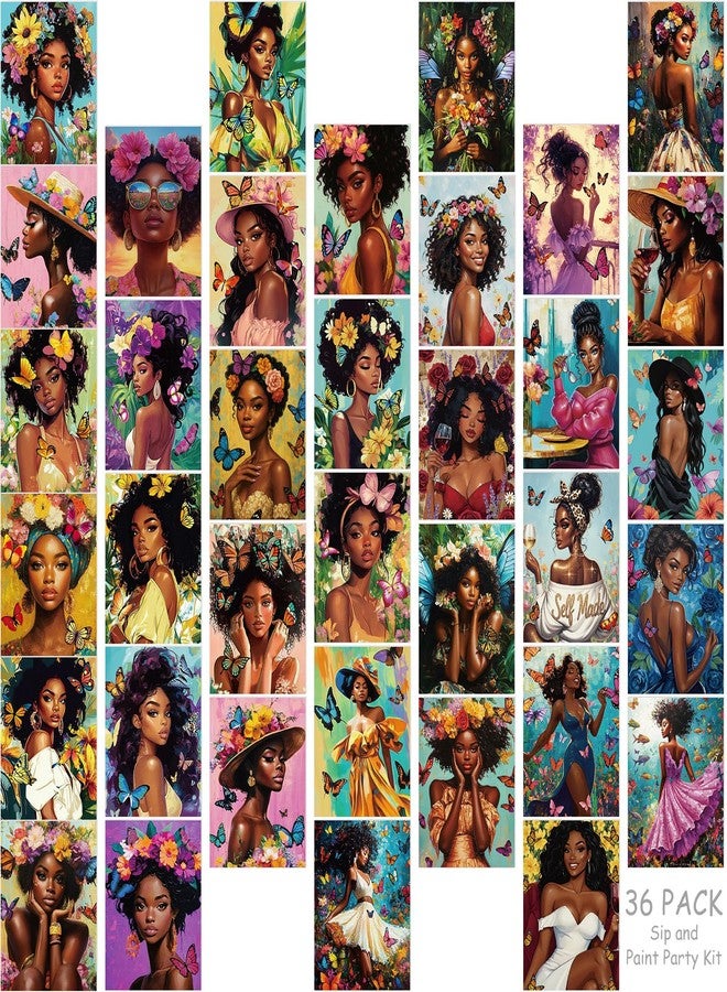 Harloon 36 Pcs 8 x 10 Inch Pre Drawn Canvas for Painting Afro Flower Butterfly Queen Pre Stretched Canvas Painting for Adults Outline for Sip and Paint Party Supplies Favor (Butterfly Queen) - Image 1