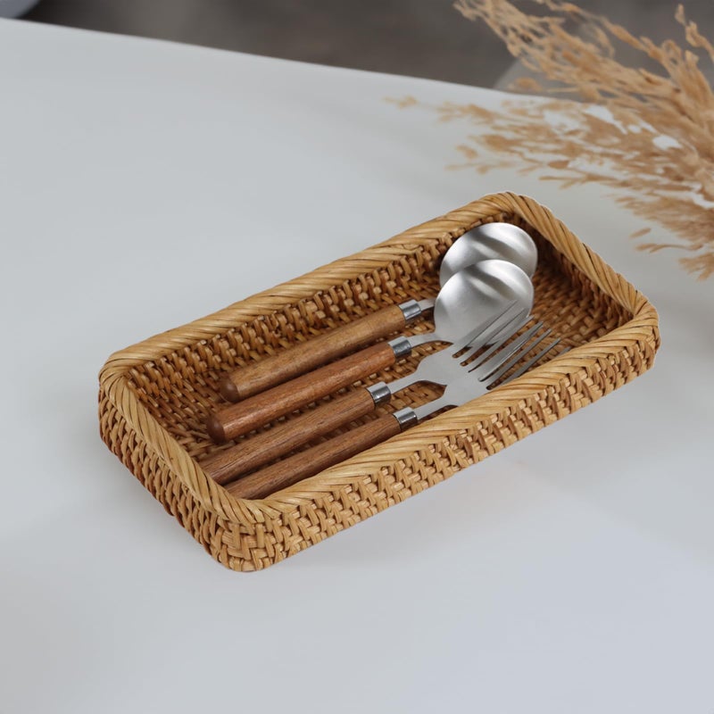 ORDELITE Rattan Bathroom Tray Countertop, Wicker Toilet Tank Basket, Decorative Bathroom Vanity Tray for Decor Coffee Table - Image 5