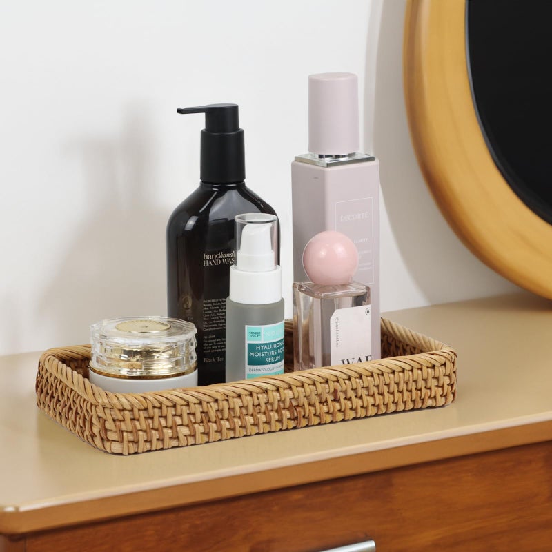 ORDELITE Rattan Bathroom Tray Countertop, Wicker Toilet Tank Basket, Decorative Bathroom Vanity Tray for Decor Coffee Table - Image 2