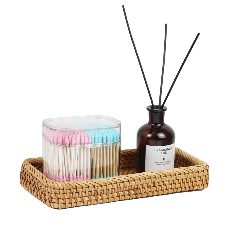 ORDELITE Rattan Bathroom Tray Countertop, Wicker Toilet Tank Basket, Decorative Bathroom Vanity Tray for Decor Coffee Table - Image 1