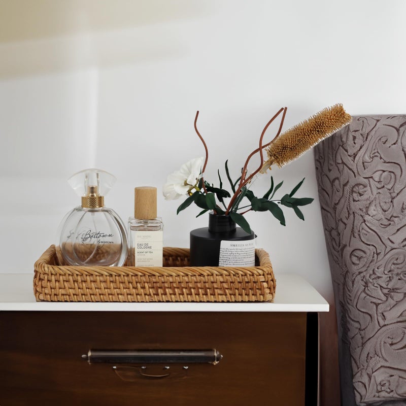 ORDELITE Rattan Bathroom Tray Countertop, Wicker Toilet Tank Basket, Decorative Bathroom Vanity Tray for Decor Coffee Table - Image 3