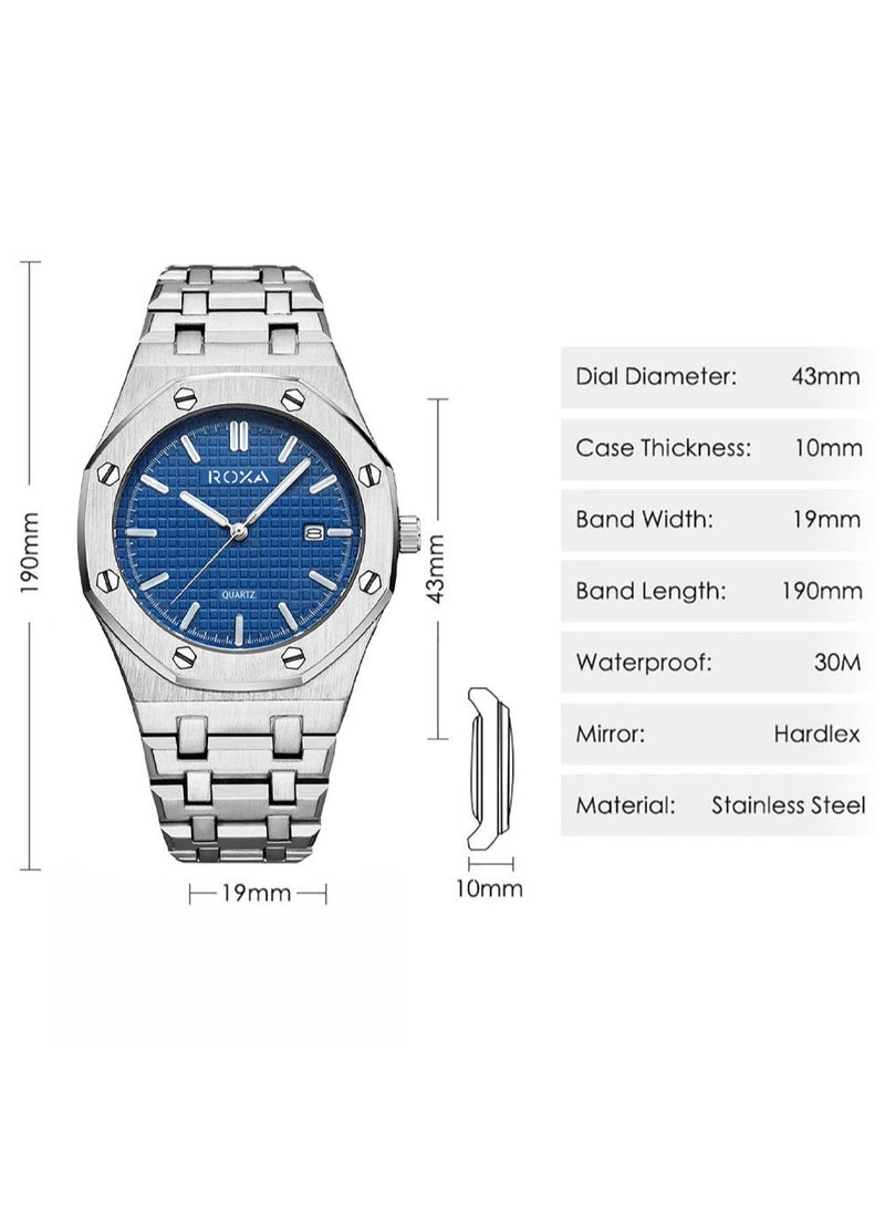 روكسا ساعة يد بعقارب و بسوار من الإستانلس ستيل طراز RX001 - فضي - Image 2