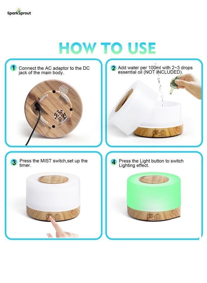 سباركسبروت موزع روائح الزيوت العطرية سعة 700 مل، موزع روائح علاجية مطور مع 4 مؤقتات و7 اضواء ملونة، مرطب رذاذ بارد مع وظيفة الاغلاق التلقائي، موزع للمنزل وغرفة النوم والمكتب - Image 3