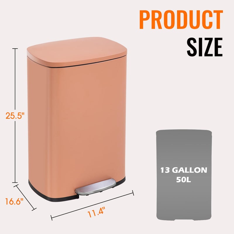 BestOffice 13 Gallon (50L) Trash Can with Lid Garbage Can Commercial Trash Can with Soft-Close Foot Pedal Fingerprint Proof Stainless Steel for Kitchen Home Office Bedroom Bathroom - Image 2