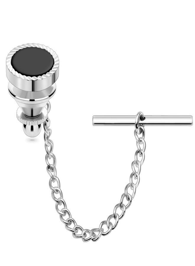 HAWSON Black Stone Tie Tack for Men Tie Pin with Chain for Wedding Birthday Anniversary Party - Image 1