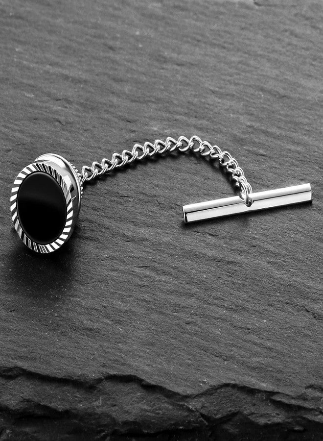 HAWSON Black Stone Tie Tack for Men Tie Pin with Chain for Wedding Birthday Anniversary Party - Image 4