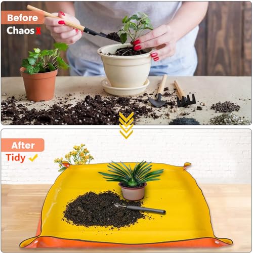 HASTHIP® 100*100CM Gardening Mat for for Indoor Bonsai Succulent Plant Care, Waterproof and Foladable PE Garden Mat for Watering Grassland Balcony Nursery Potting and Transplanting Mat Plant Seedling - Image 5
