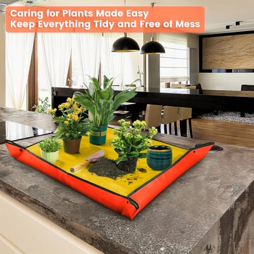 HASTHIP® 100*100CM Gardening Mat for for Indoor Bonsai Succulent Plant Care, Waterproof and Foladable PE Garden Mat for Watering Grassland Balcony Nursery Potting and Transplanting Mat Plant Seedling - Image 2