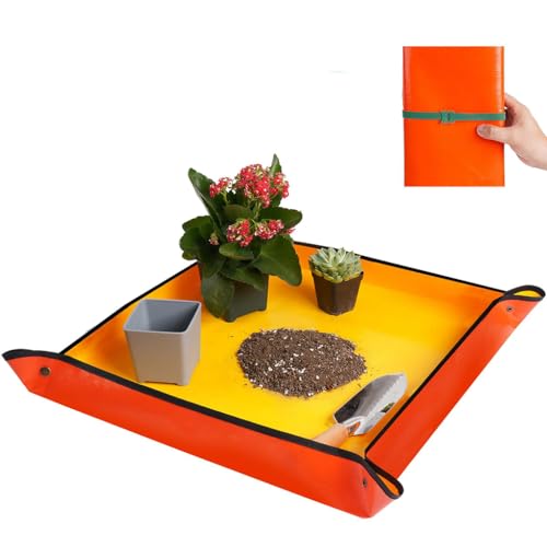 HASTHIP® 100*100CM Gardening Mat for for Indoor Bonsai Succulent Plant Care, Waterproof and Foladable PE Garden Mat for Watering Grassland Balcony Nursery Potting and Transplanting Mat Plant Seedling - Image 1