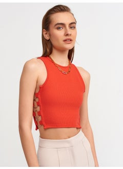 Dilvin 20109 Ring Detailed Crop Top-Red  - Image 1