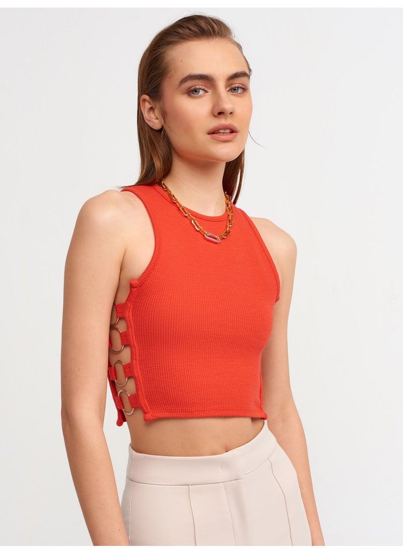 Dilvin 20109 Ring Detailed Crop Top-Red  - Image 1