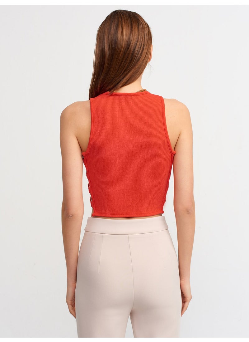 Dilvin 20109 Ring Detailed Crop Top-Red  - Image 2