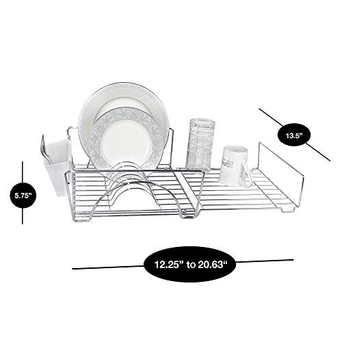 Smart Design Expandable Dish Drainer Drying Rack with Cutlery Cup - Steel Metal Wire - Fits in Standard Sinks - Dishes, Cups, Silverware Organization - Kitchen - 13.5 x 20.63 Inch Chrome - Image 3