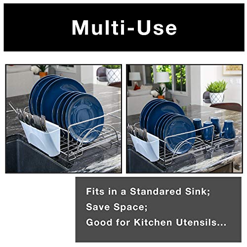 Smart Design Expandable Dish Drainer Drying Rack with Cutlery Cup - Steel Metal Wire - Fits in Standard Sinks - Dishes, Cups, Silverware Organization - Kitchen - 13.5 x 20.63 Inch Chrome - Image 5
