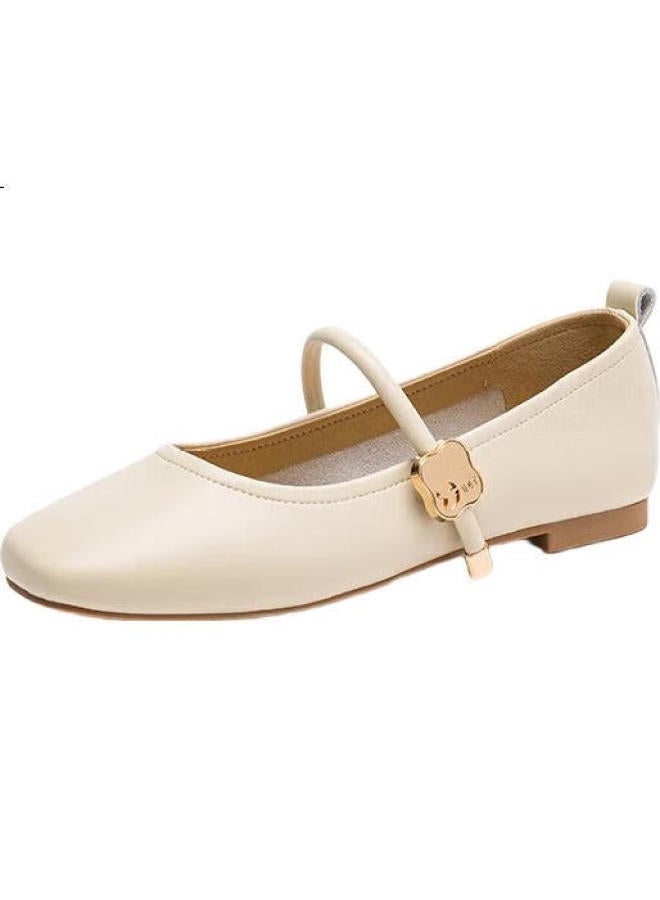 Red Dragonfly Soft Sole Women'S Single Shoes Spring And Summer Shallow Mouth Women'S Flat Shoes Comfortable Women'S Shoes Mary Jane Shoes Wtb34375 Beige Size 39 - Image 3