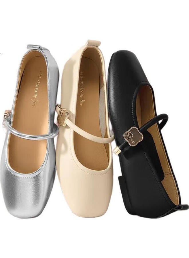 Red Dragonfly Soft Sole Women'S Single Shoes Spring And Summer Shallow Mouth Women'S Flat Shoes Comfortable Women'S Shoes Mary Jane Shoes Wtb34375 Beige Size 39 - Image 2