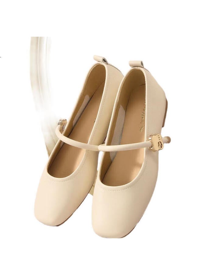 Red Dragonfly Soft Sole Women'S Single Shoes Spring And Summer Shallow Mouth Women'S Flat Shoes Comfortable Women'S Shoes Mary Jane Shoes Wtb34375 Beige Size 39 - Image 1