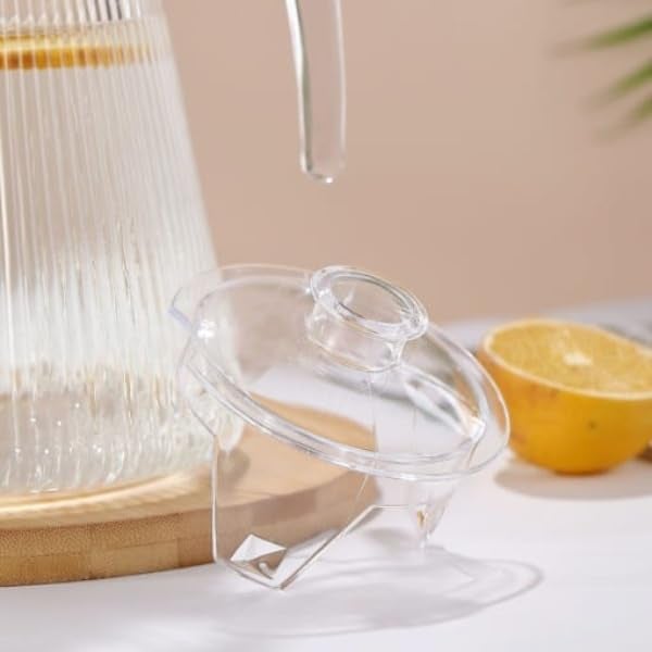 JIGSHTIAL Glass Water/Juice Jug Pitcher Carafe with Handle and Plastic Lid for Drinking Beverages, Serving Kitchen and Dining/Tableware-Milk, Juice, Water- 1500ml, 1Pcs Transparent (Lemon) - Image 3