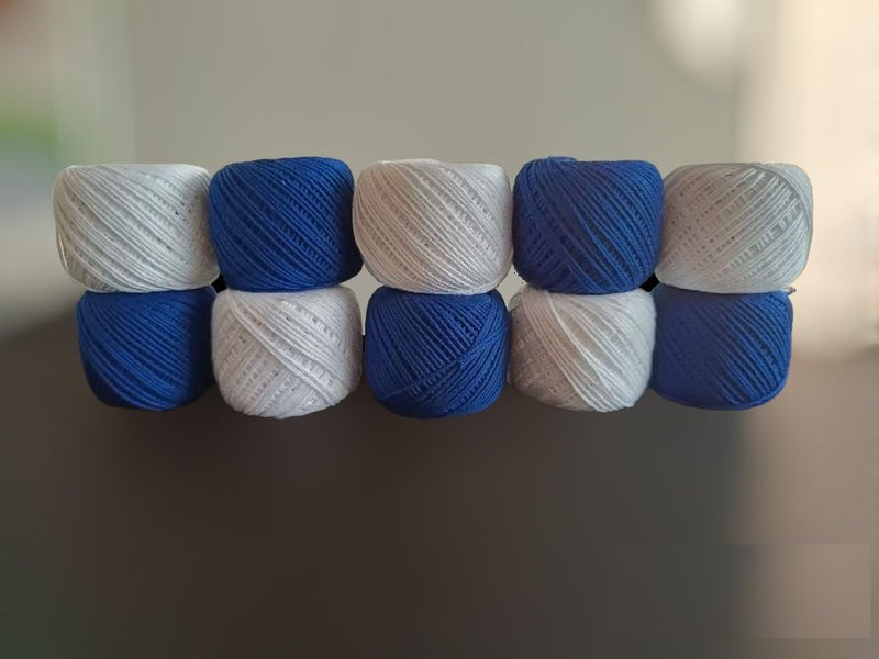 ELEXIQ Crochet Cotton Thread Yarn For Knitting And Craft Making Combo Pack Of 10 Roll (Multicolour) (Royal Blue + White, 180 Gram) - Image 2
