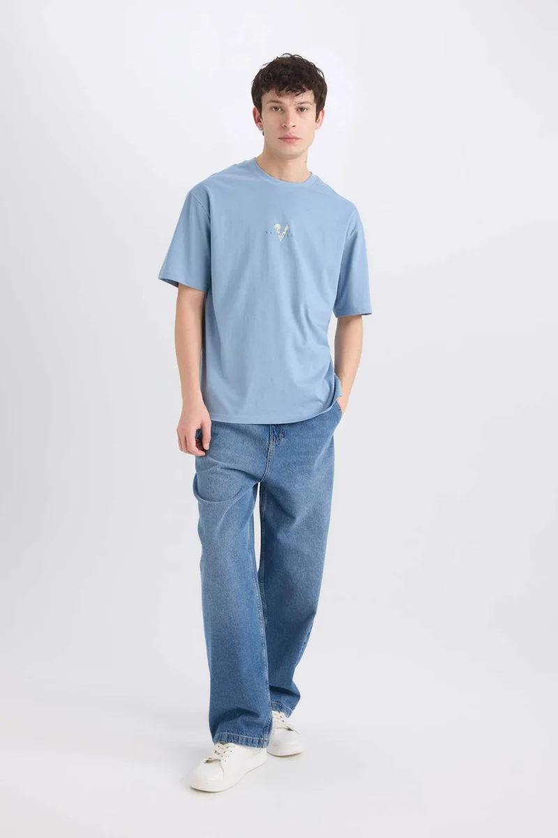 ديفاكتو Vikings Valhalla Boxy Fit Crew Neck Printed Short Sleeve T-Shirt