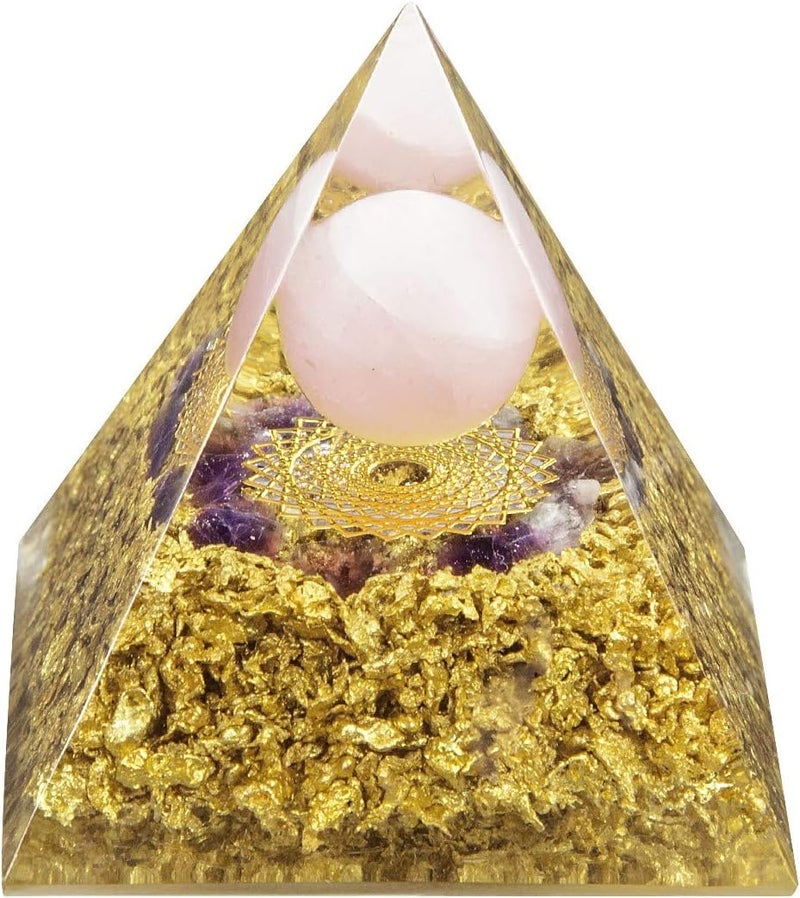 هرم أورغون من روك كلاود لشاكرا التاج كرة كريستال روز كوارتز مولد طاقة متوازن ريكي تأمل يوغا ديكور منزلي ومكتبي