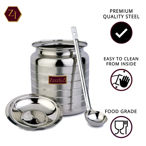 ZESTILO Ghee container with spoon, ghee container, ghee pot, oil dispenser for kitchen, ghee pot steel Oil Dispenser, Platinum Finish (1500 ml) - Image 4