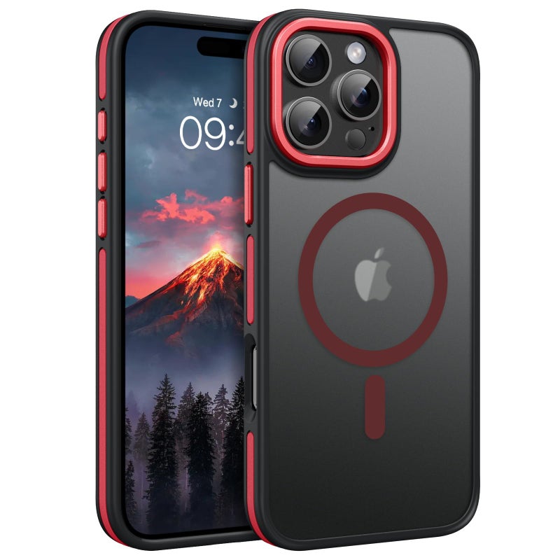BENTOBEN for iPhone 16 Pro Max Magnetic Case, [Compatible with MagSafe] Translucent Matte Slim Fit Anti-Slip Shockproof Women Men Protective Cover Case for iPhone 16 Pro Max 6.9",Red/Black - Image 1