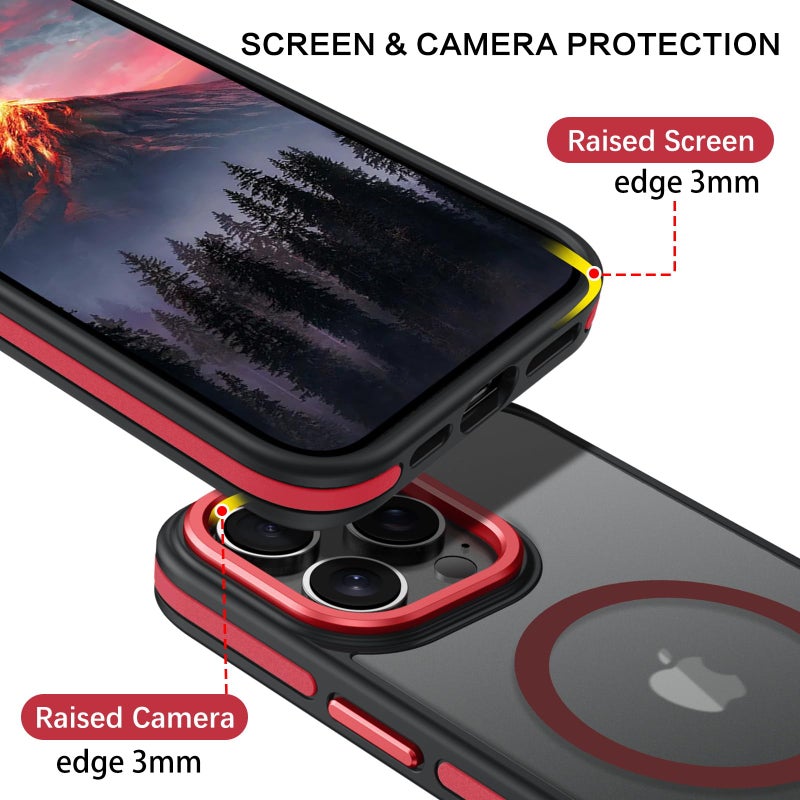 BENTOBEN for iPhone 16 Pro Max Magnetic Case, [Compatible with MagSafe] Translucent Matte Slim Fit Anti-Slip Shockproof Women Men Protective Cover Case for iPhone 16 Pro Max 6.9",Red/Black - Image 5