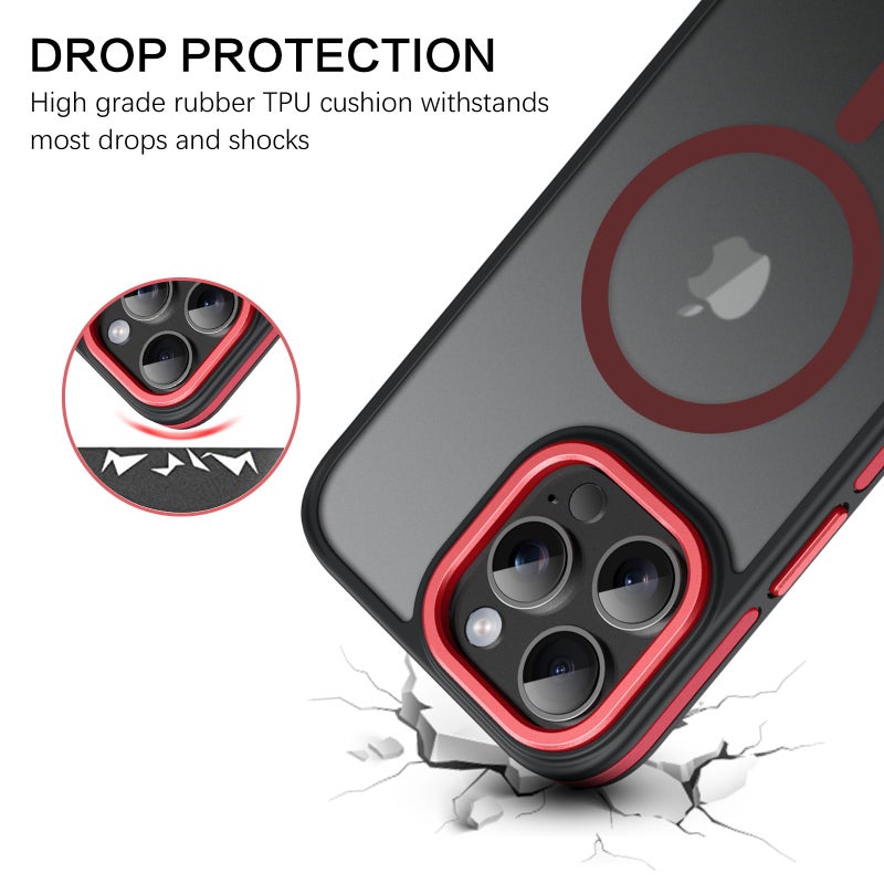 BENTOBEN for iPhone 16 Pro Max Magnetic Case, [Compatible with MagSafe] Translucent Matte Slim Fit Anti-Slip Shockproof Women Men Protective Cover Case for iPhone 16 Pro Max 6.9",Red/Black - Image 3