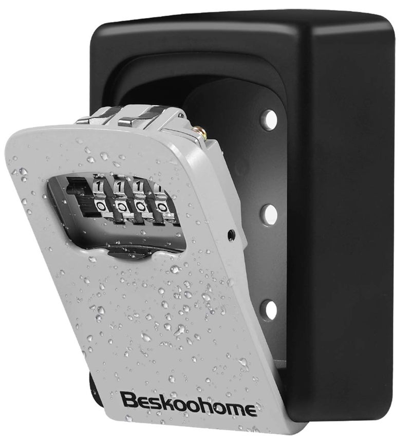 BeskooHome Wall Mounted Key Safe Waterproof Combination Zinc Alloy Key Storage with Sliding Cover with Resettable Code for House Replacement Keys - Image 1
