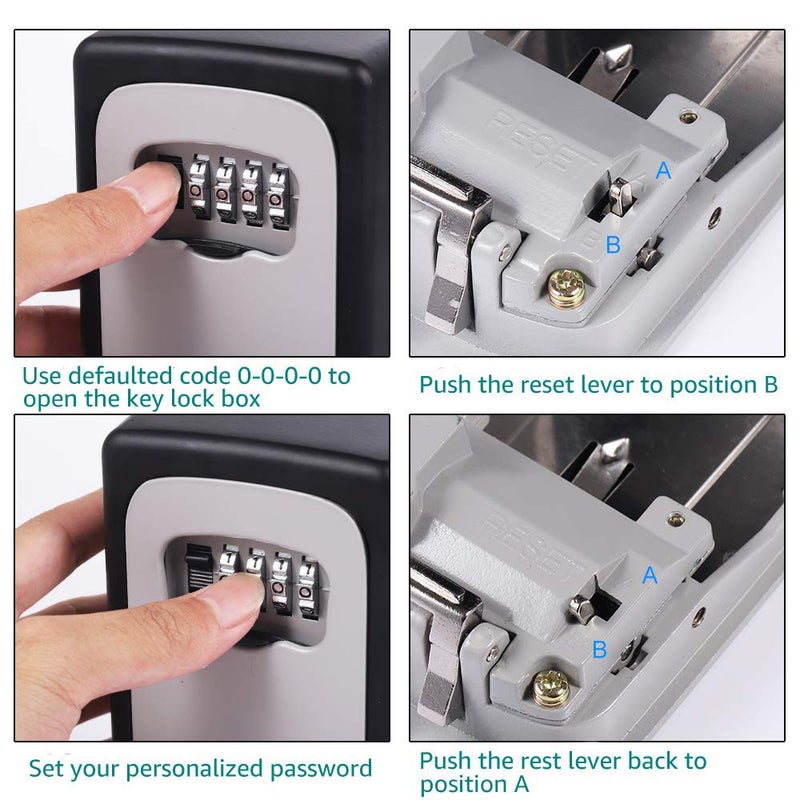 BeskooHome Wall Mounted Key Safe Waterproof Combination Zinc Alloy Key Storage with Sliding Cover with Resettable Code for House Replacement Keys - Image 5