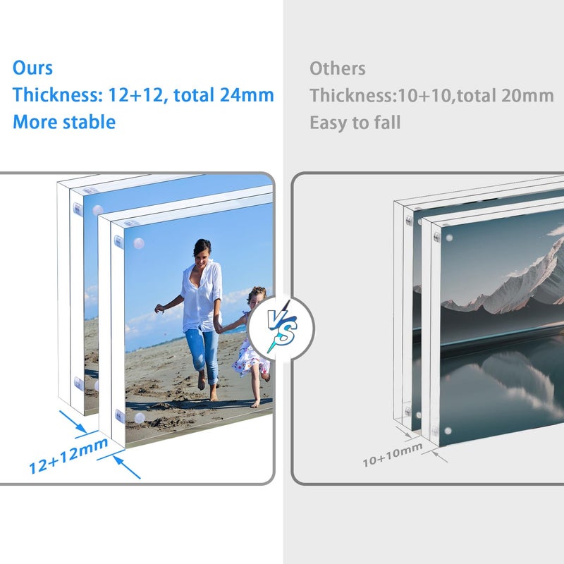 Pitbvo Acrylic Picture Frame  2Pack 5X7 Inch Acrylic Photo Frames  Magnetic Picture Frame 12+12Mm Thickness Clear Picture Frame  Double-Sided Acrylic Frame Stand Picture Frame - Image 5