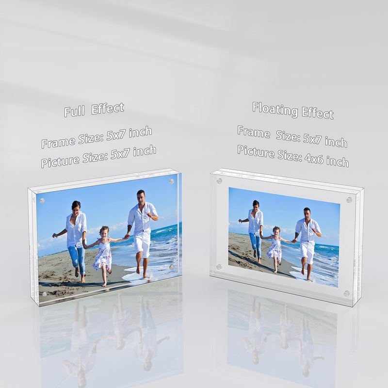 Pitbvo Acrylic Picture Frame  2Pack 5X7 Inch Acrylic Photo Frames  Magnetic Picture Frame 12+12Mm Thickness Clear Picture Frame  Double-Sided Acrylic Frame Stand Picture Frame - Image 3