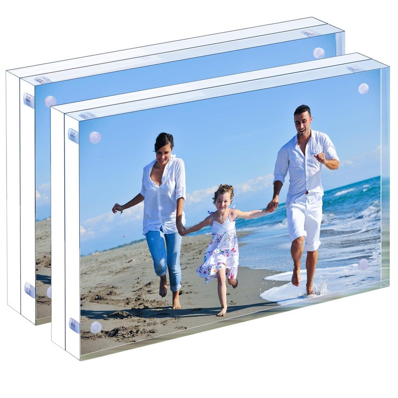 Pitbvo Acrylic Picture Frame  2Pack 5X7 Inch Acrylic Photo Frames  Magnetic Picture Frame 12+12Mm Thickness Clear Picture Frame  Double-Sided Acrylic Frame Stand Picture Frame - Image 1