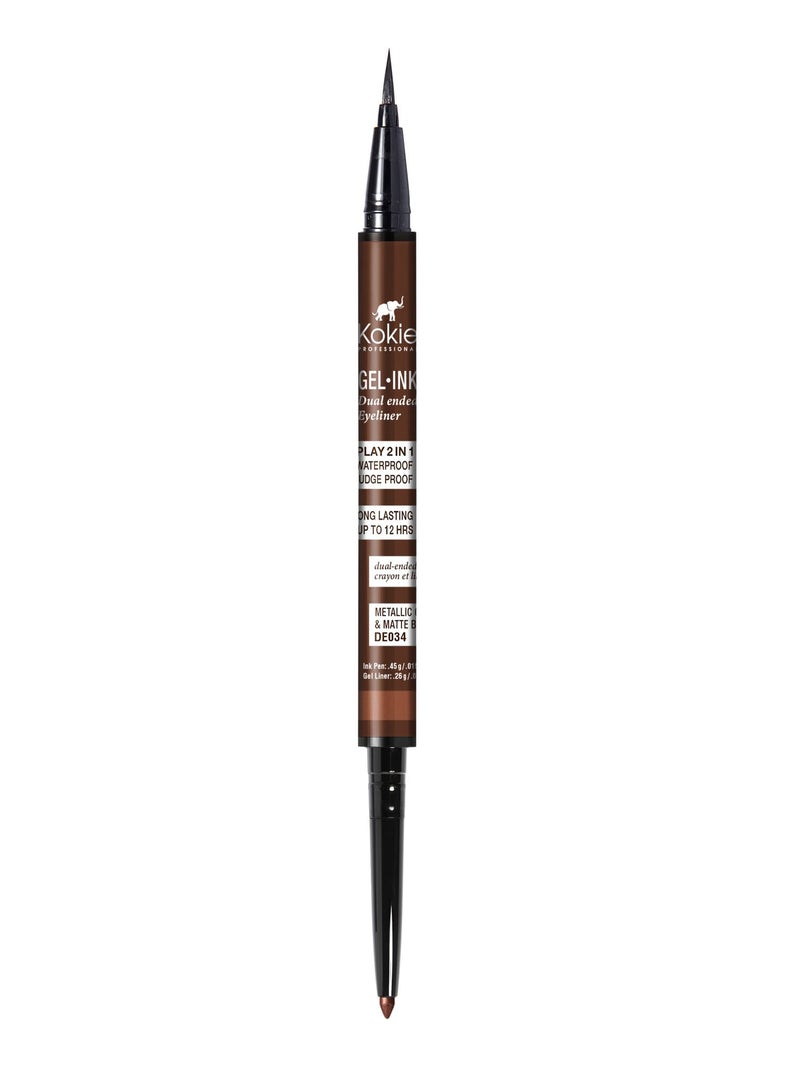 Kokie Gel Ink Dual Ended Eyeliner (Matallic Copper/Matte Brown) - Image 3