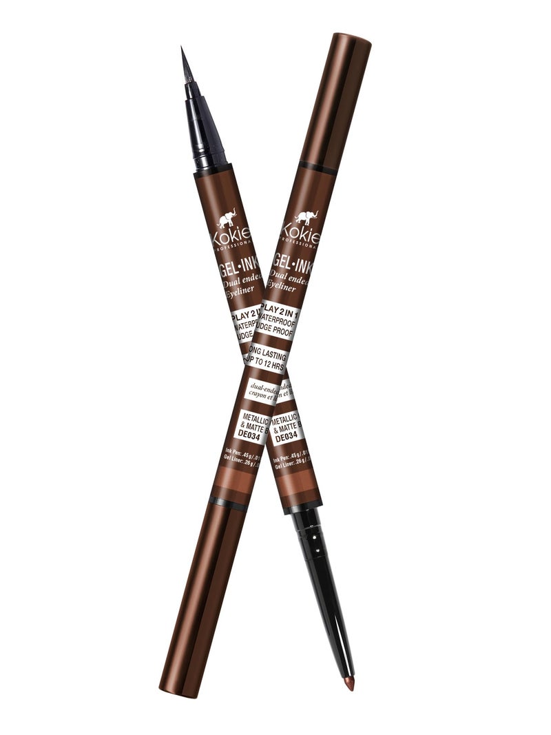 Kokie Gel Ink Dual Ended Eyeliner (Matallic Copper/Matte Brown) - Image 2