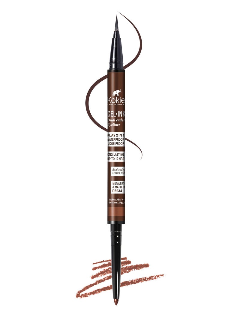 Kokie Gel Ink Dual Ended Eyeliner (Matallic Copper/Matte Brown) - Image 1